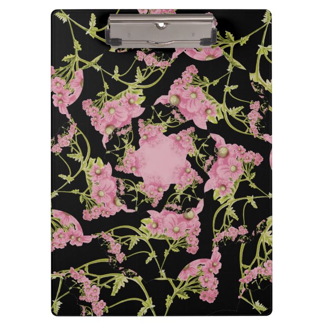 Pink and black Achillea fractal art Clipboard (Front)