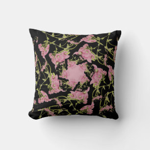 Pink and black Achillea fractal art Throw Pillow