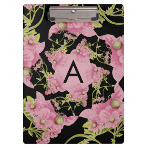 Pink and black Achillea Monogram Clipboard