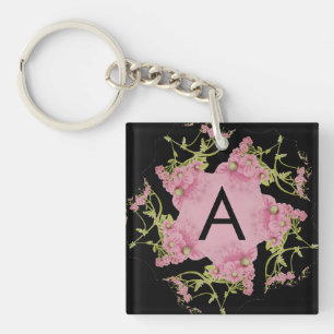 Pink and black Achillea Monogram Keychain