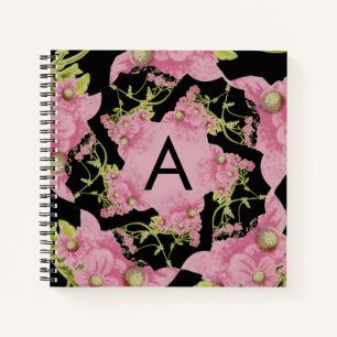 Pink and black Achillea Monogram Notebook