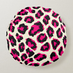 Pink and Black Animal Leopard Print Round Pillow