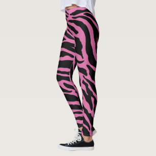 Pink and Black Animal Print Stripes Leggings