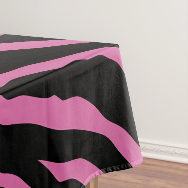 Pink and Black Animal Print Stripes  Tablecloth (In Situ)