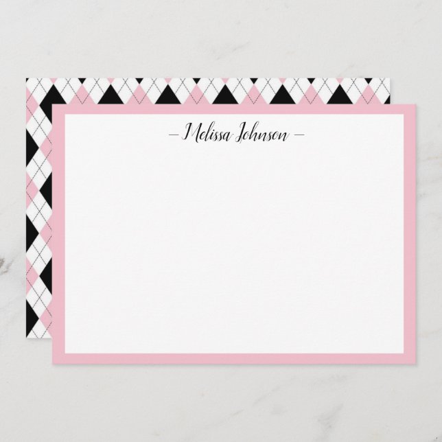 Pink and Black Argyle Personalized Card (Front/Back)