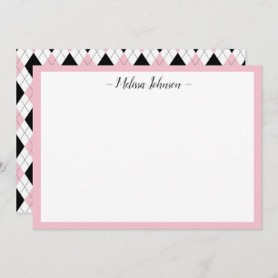 Pink and Black Argyle Personalized Card