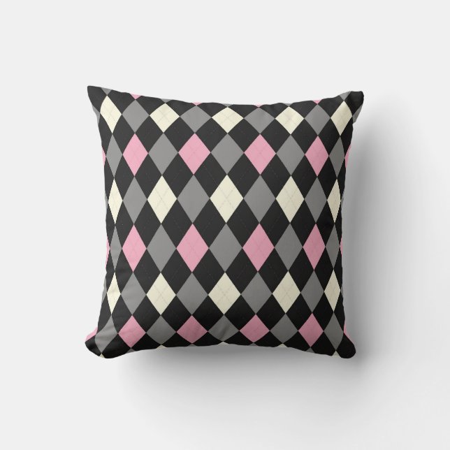 Pink and Black Argyle Throw Pillow (Front)