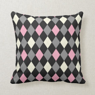 Pink and Black Argyle Throw Pillow