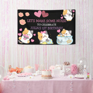 pink and black baby girl birthday Banner