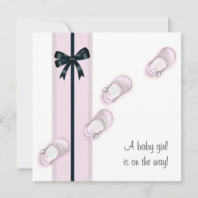Pink and Black Baby Shoes Shower Invitation (Front)