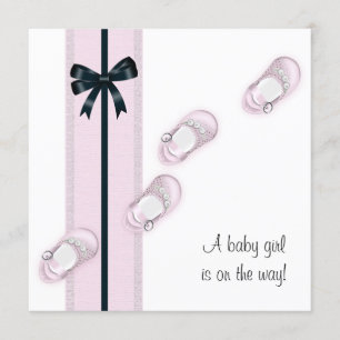Pink and Black Baby Shoes Shower Invitation
