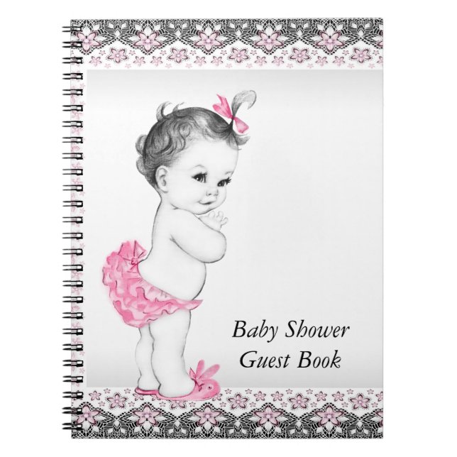 Pink and Black Baby Shower Guest Book (Front)