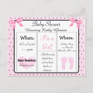 Pink and Black Baby Shower Invitation Postcard