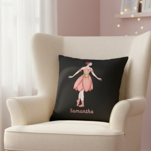 Pink and Black Ballerina with Name Throw Pillow