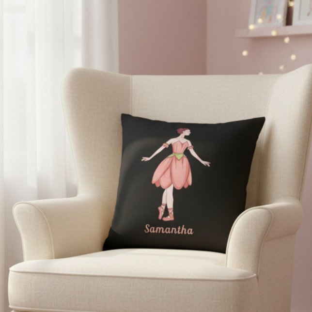 Pink and Black Ballerina with Name Throw Pillow (Creator Uploaded)