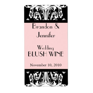 Pink and Black Baroque Wedding Mini Wine Labels