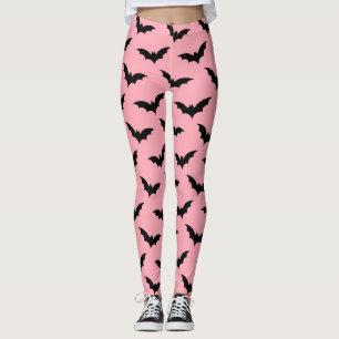 Pink and Black Bats Halloween Leggings