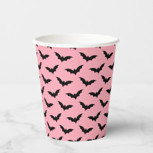 Pink and Black Bats Halloween Paper Cups