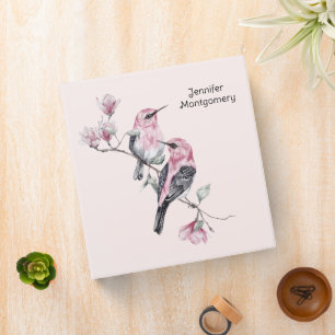 Pink and Black Birds on a Tree Branch Binder
