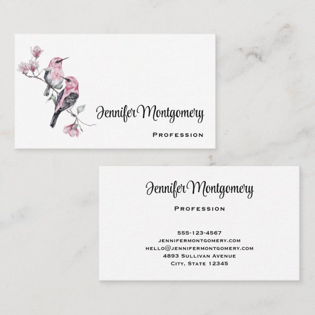 Pink and Black Birds on a Tree Branch Business Card (Front/Back)