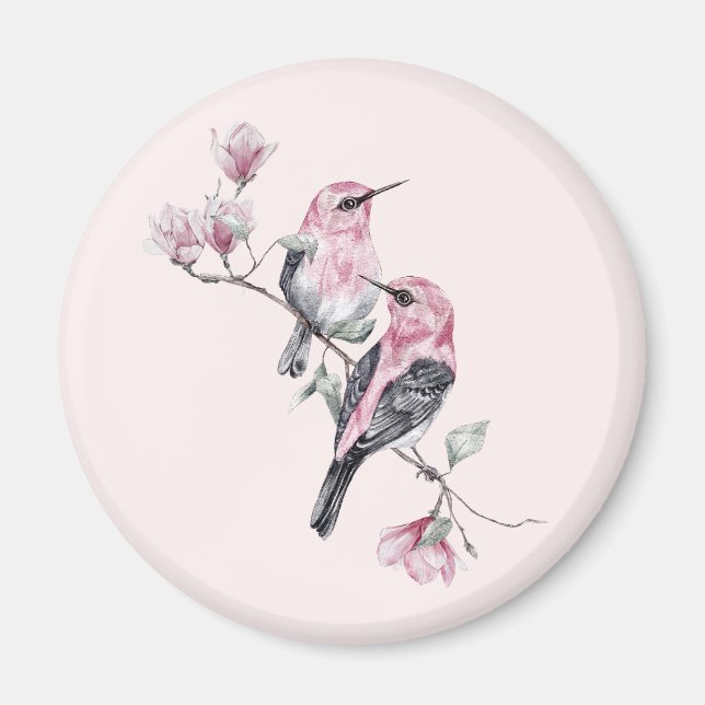 Pink and Black Birds on a Tree Branch Magnet (Front)