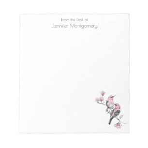 Pink and Black Birds on a Tree Branch Notepad