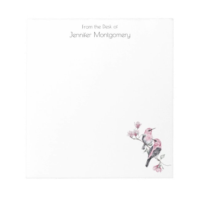 Pink and Black Birds on a Tree Branch Notepad (Front)