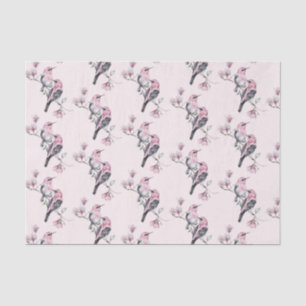 Pink and Black Birds on a Tree Branch Pattern -  Tissue Paper