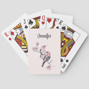 Pink and Black Birds on a Tree Branch Playing Cards