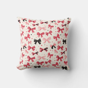 Pink and Black Bow Print Throw Pillow