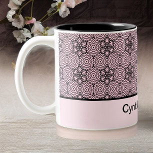 Pink and Black Box Mandala Graphic Design Two-Tone Coffee Mug