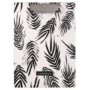 Pink and Black Brush Palm Leaves Pattern Clipboard