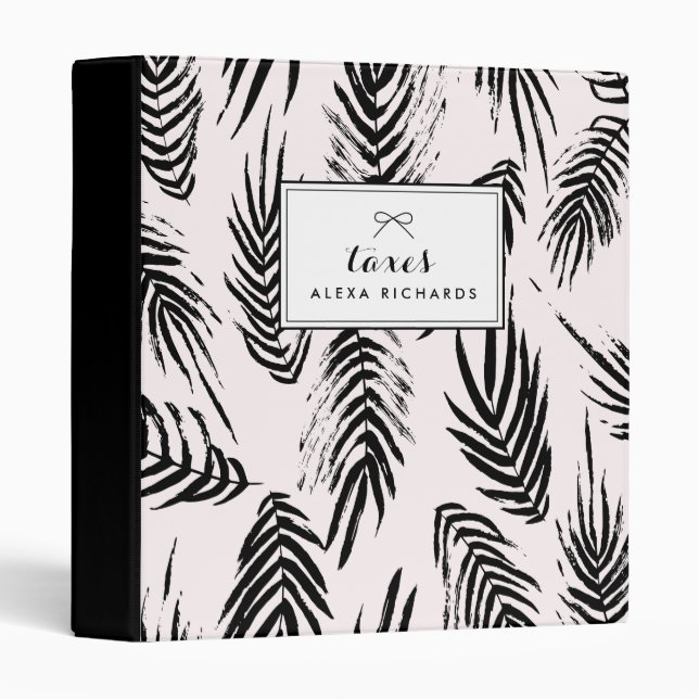 Pink and Black Brush Palm Leaves Pattern Custom Binder (Front/Spine)