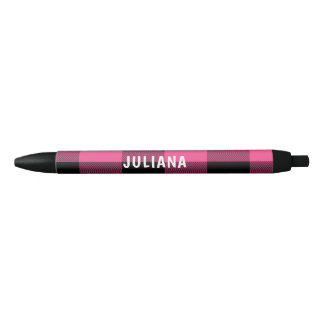 Pink and Black Buffalo Plaid Custom Black Ink Pen