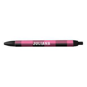 Pink and Black Buffalo Plaid Custom Ink Pen