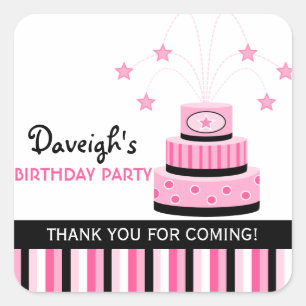 Pink and Black Cake Birthday Party Square Sticker
