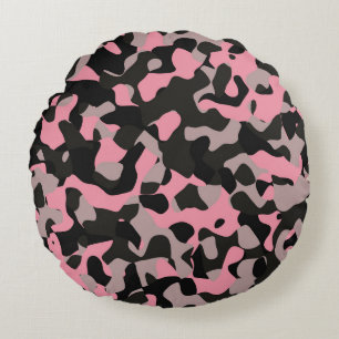 Pink and Black Camo Round Pillow