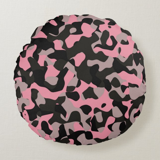 Pink and Black Camo    Round Pillow (Front)