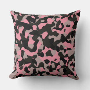 Pink and Black Camo Throw Pillow