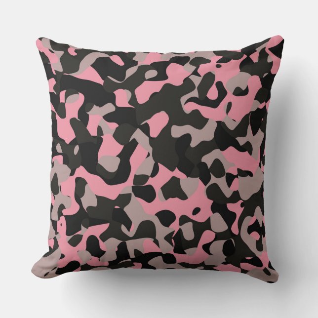Pink and Black Camo Throw Pillow (Front)