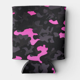 Pink and Black Camouflage Can Cooler