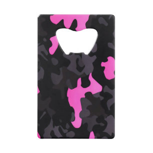 Pink and Black Camouflage Credit Card Bottle Opener