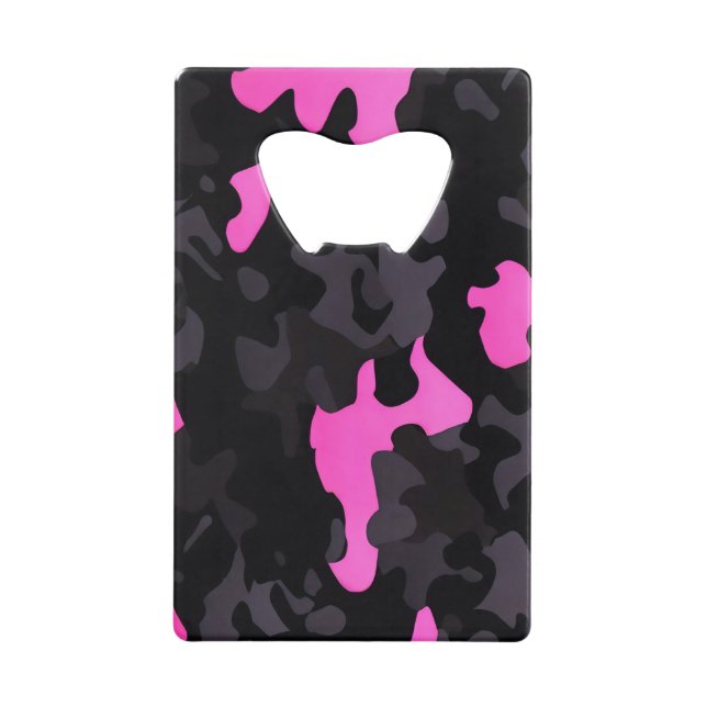 Pink and Black Camouflage Credit Card Bottle Opener (Front)