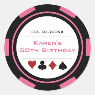 Pink And Black Casino Poker Chip Birthday Classic Round Sticker