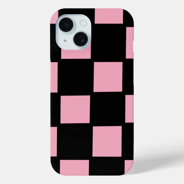 Pink and Black Check iPhone 15 Case (Back)