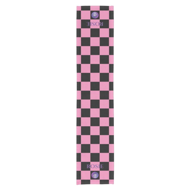 Pink and Black Checker Pattern Table Runner  (Front)