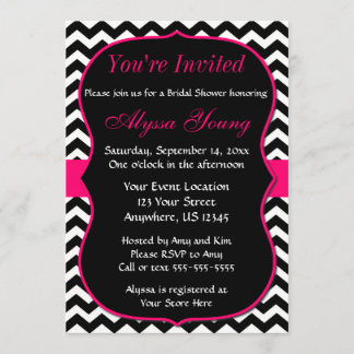 Pink and Black Chevron Bridal Shower Invitation