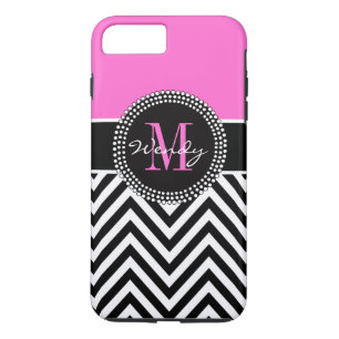 Pink and Black Chevron Monogram Elegant Case-Mate iPhone Case