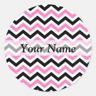 Pink and black chevron pattern classic round sticker