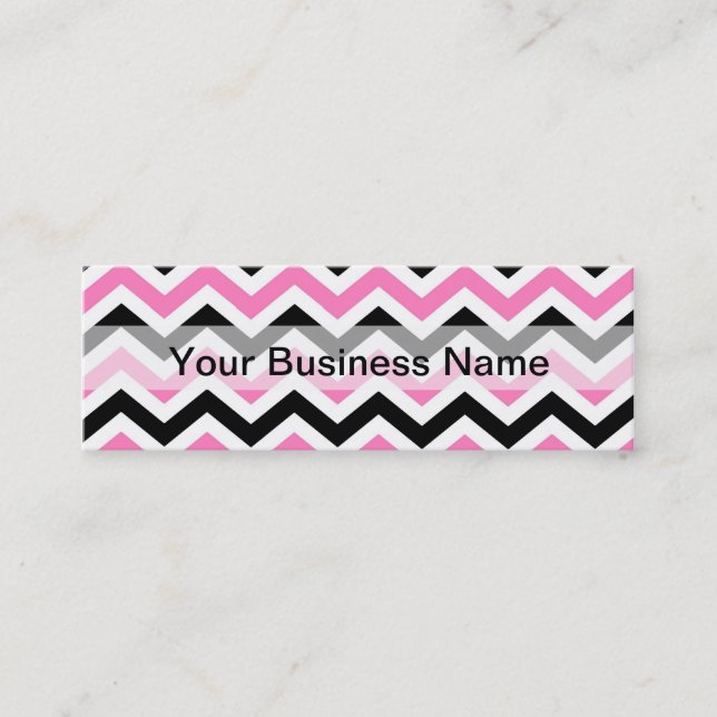 Pink and black chevron pattern mini business card (Front)